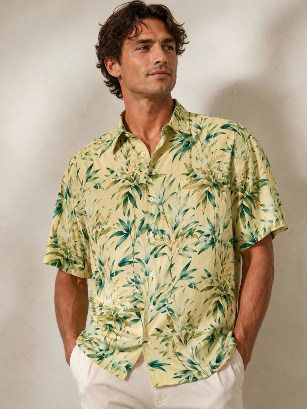 NEW! Tori Richard Honolulu 100% Silk Button Front Tropical Shirt Yellow SZ L